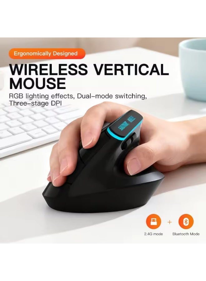 جي ديل ماوس لاسلكي W925P RGB عمودي ثنائي الوضع بلوتوث / 2.4 جيجا هرتز - بطارية قابلة للشحن مع زر تشغيل/إيقاف - دقة قابلة للتعديل حتى 4800 نقطة في البوصة - إضاءة RGB - متوافق مع ماك وويندوز | أسود - Image 2